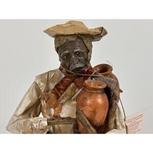 VTG Mexican Folk Art Handmade Paper Mache Sculpture Man Villager Figurine w/Tags